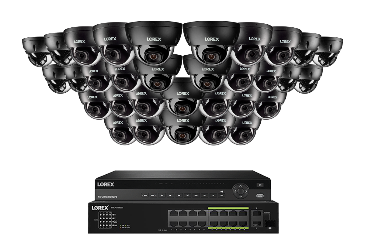 Lorex Elite Series NVR with A4 4 MP (2K) IP Dome Cameras – 4K 32-Channel 8 TB Wired System