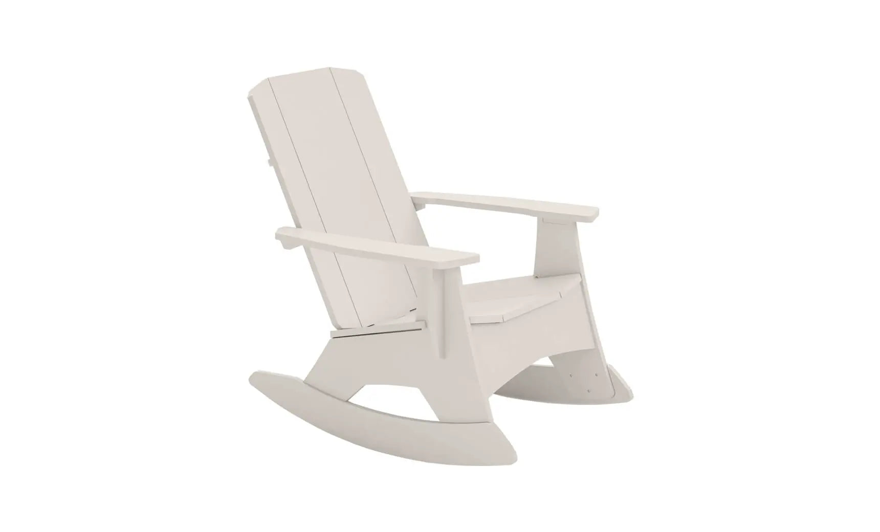 Mainstay Adirondack rocker in weathered pine finish with cushioned seat and armrests
