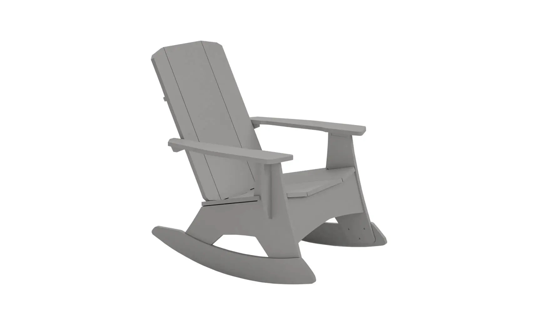 Mainstay Adirondack rocker in weathered pine finish with cushioned seat and armrests
