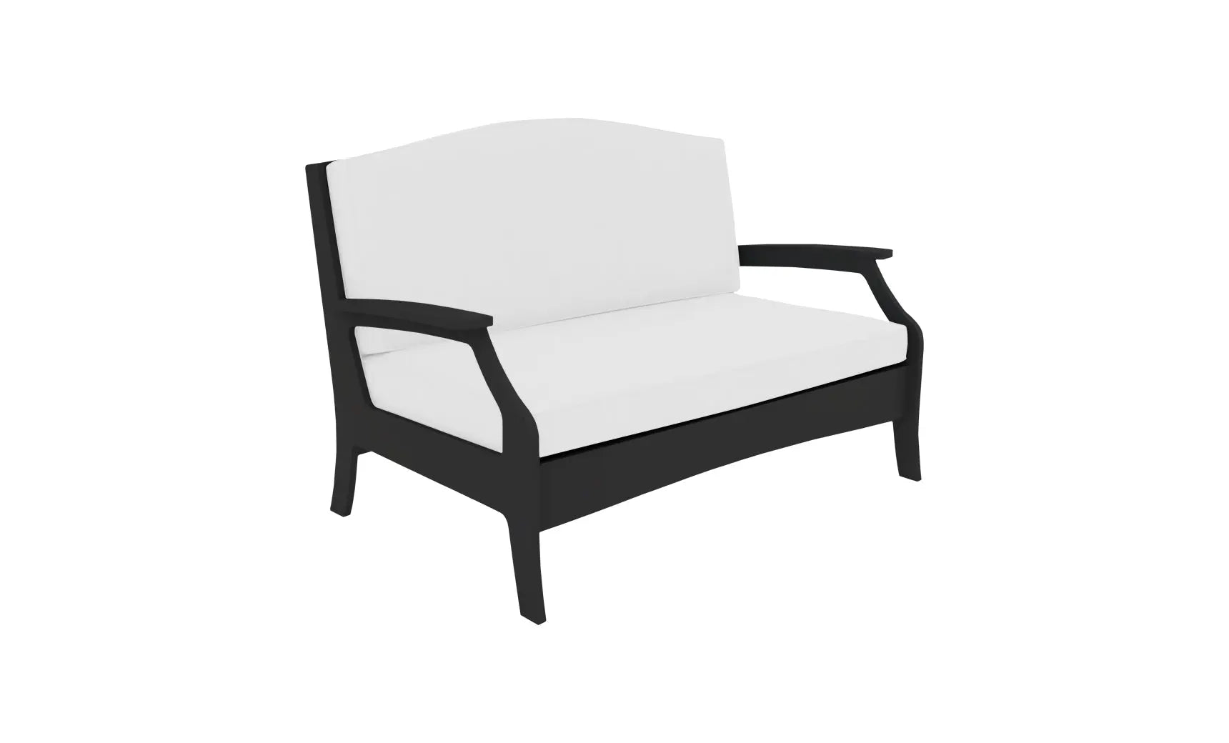Leather-wrapped legacy loveseat with tufted back and arms, espresso finish.