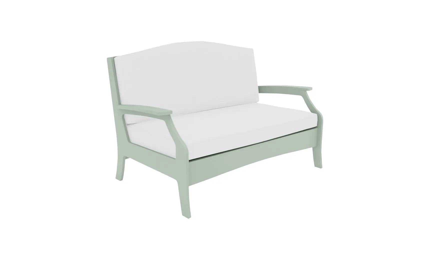 Legacy Loveseat in soft gray fabric with tufted back and cushioned seat