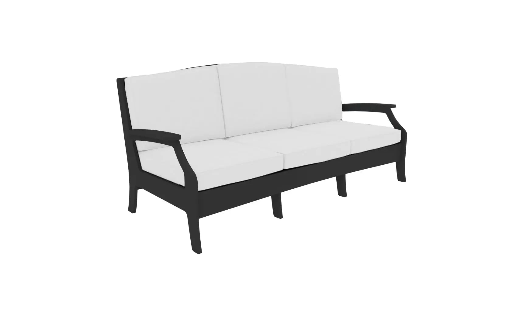 Legacy Sofa features a sleek modern design with clean lines and high-density foam cushioning in a dark charcoal fabric.
