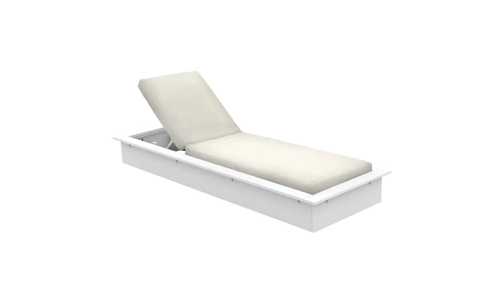 Echo Chaise lounge chair in gray fabric with wooden frame and curved backrest