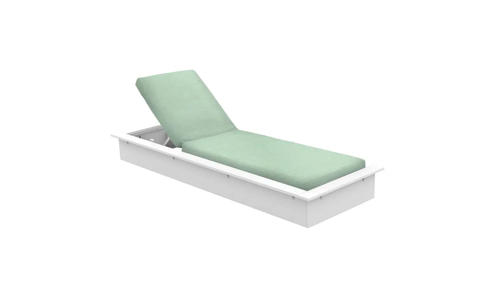 Echo Chaise lounge chair in gray fabric with wooden frame and curved backrest