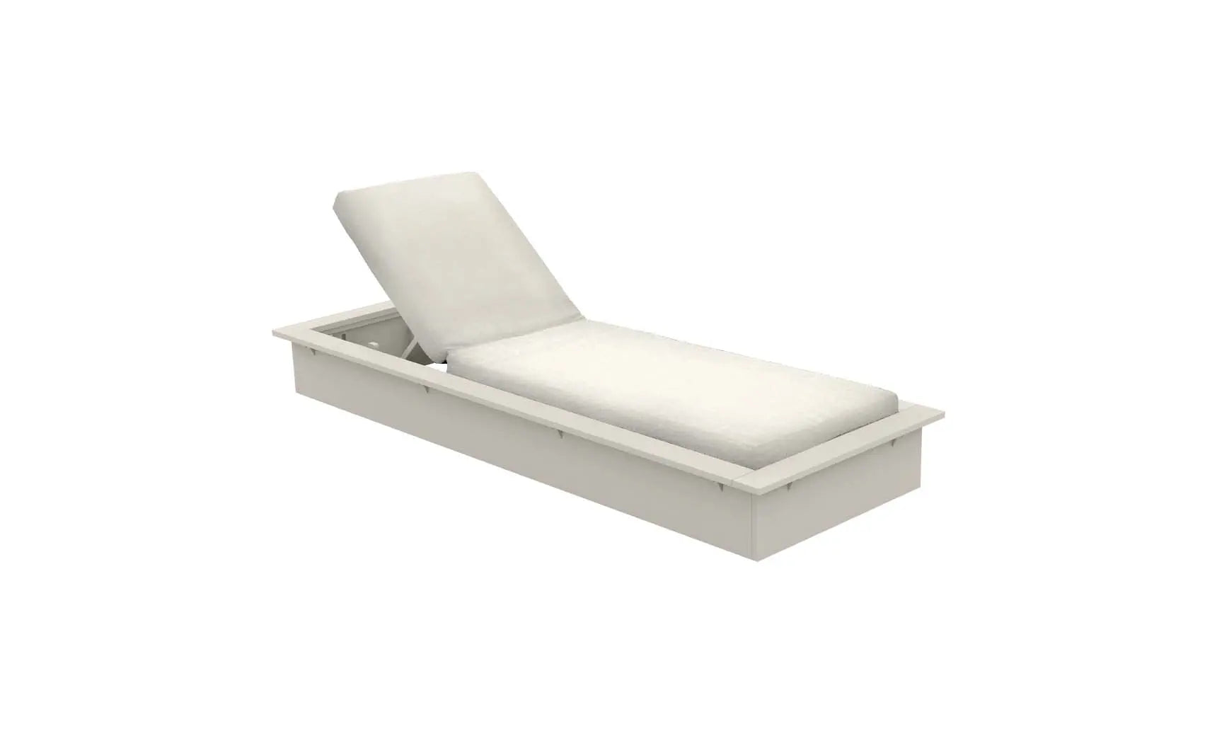 Echo Chaise lounge chair in gray fabric with wooden frame and curved backrest