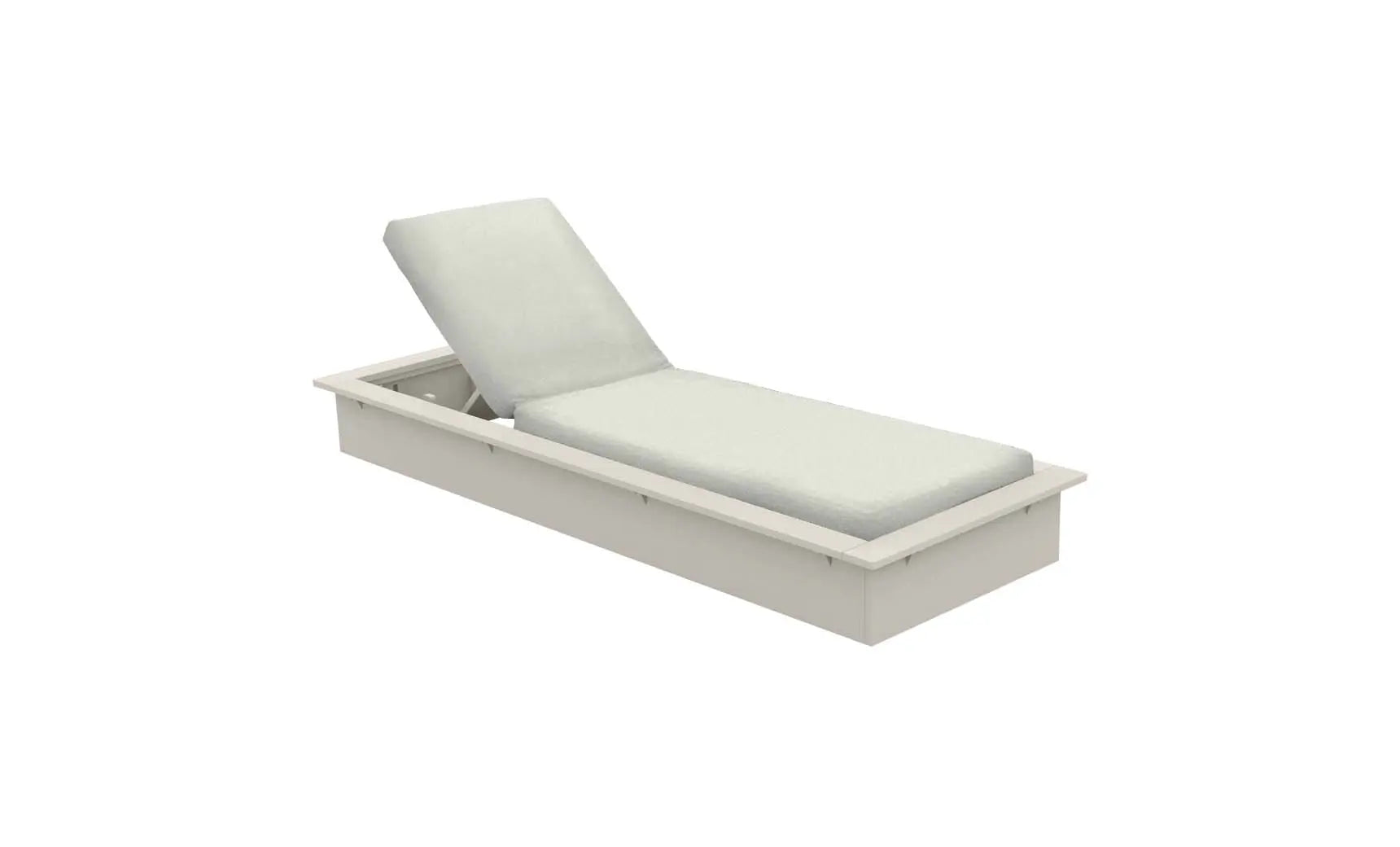 Echo Chaise lounge chair in gray fabric with wooden frame and curved backrest