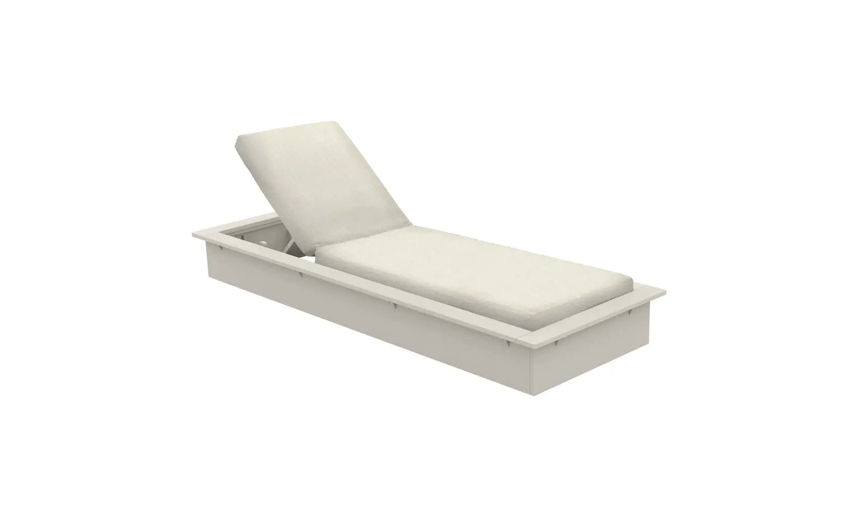 Echo Chaise lounge chair in gray fabric with wooden frame and curved backrest