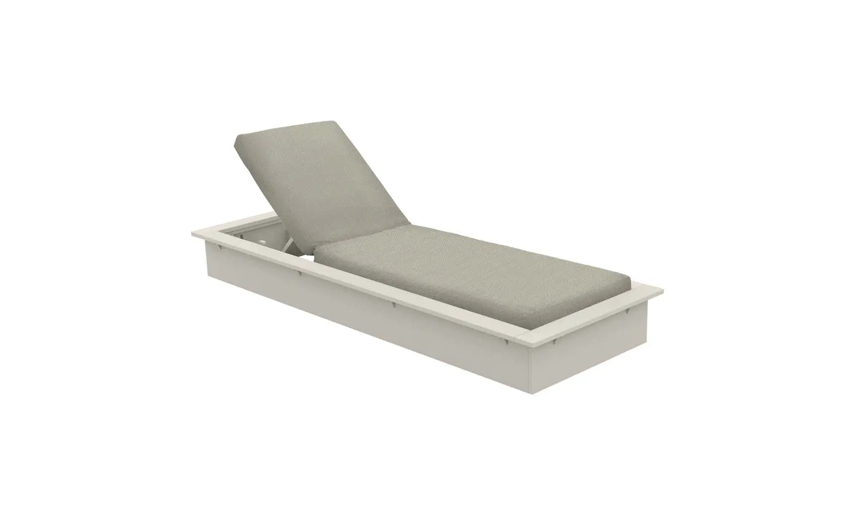 Echo Chaise lounge chair in gray fabric with wooden frame and curved backrest