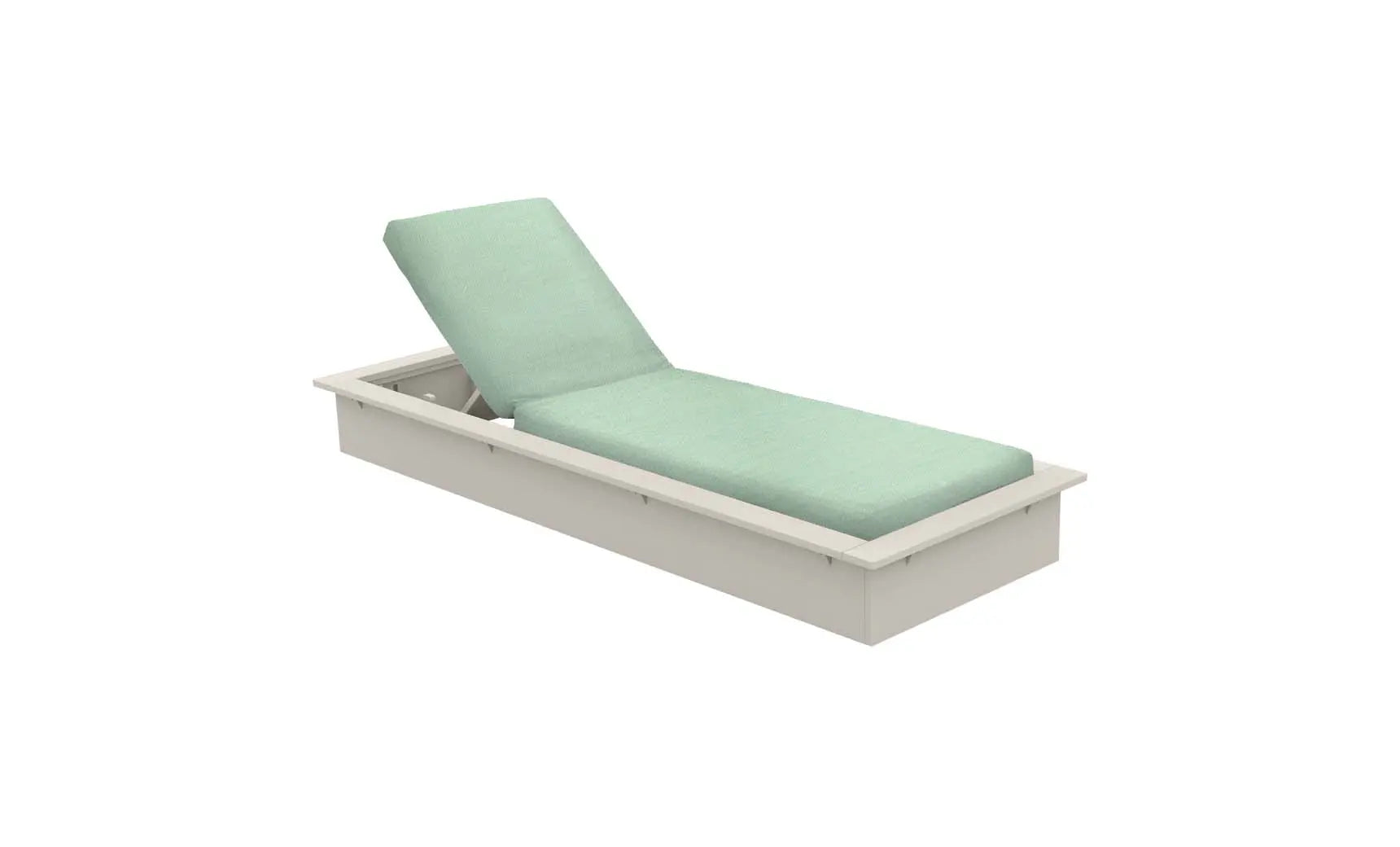 Echo Chaise lounge chair in gray fabric with wooden frame and curved backrest