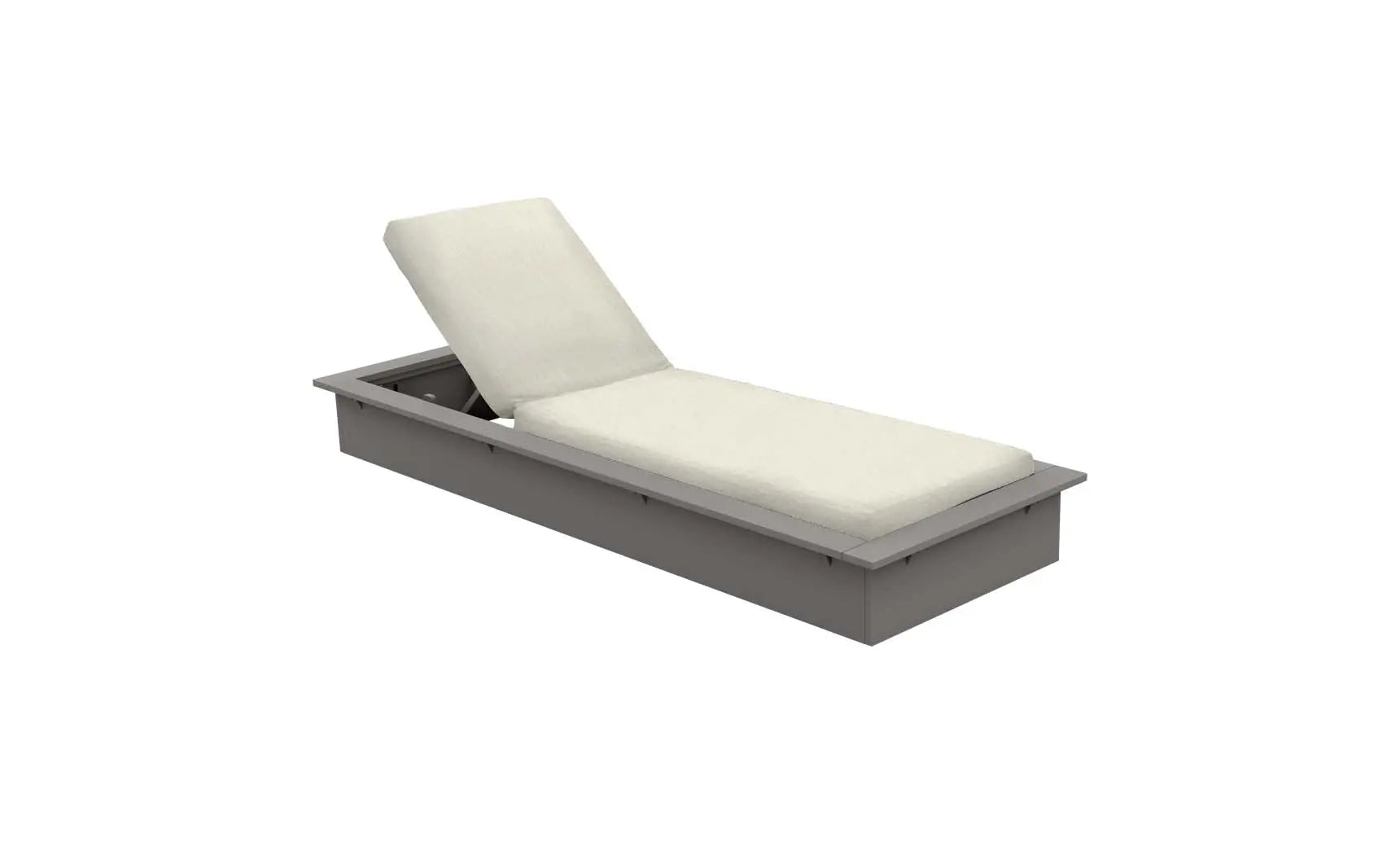 Echo Chaise lounge chair in gray fabric with wooden frame and curved backrest