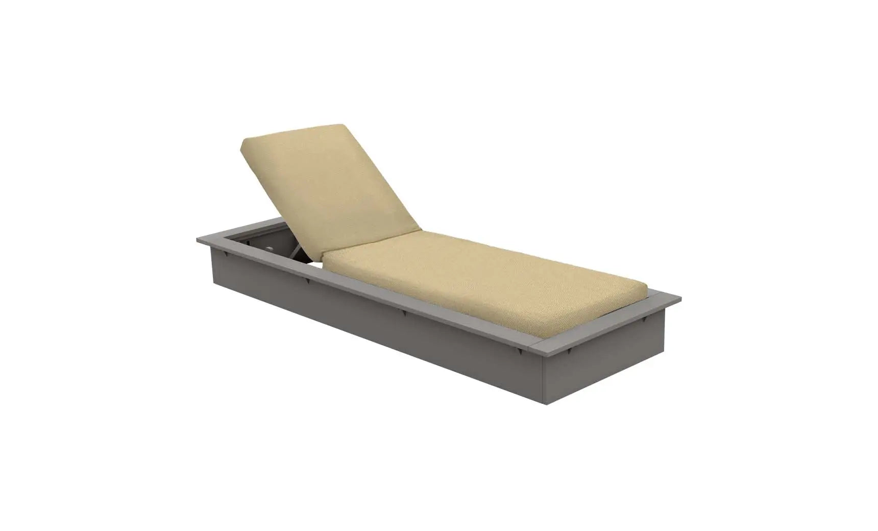 Echo Chaise lounge chair in gray fabric with wooden frame and curved backrest