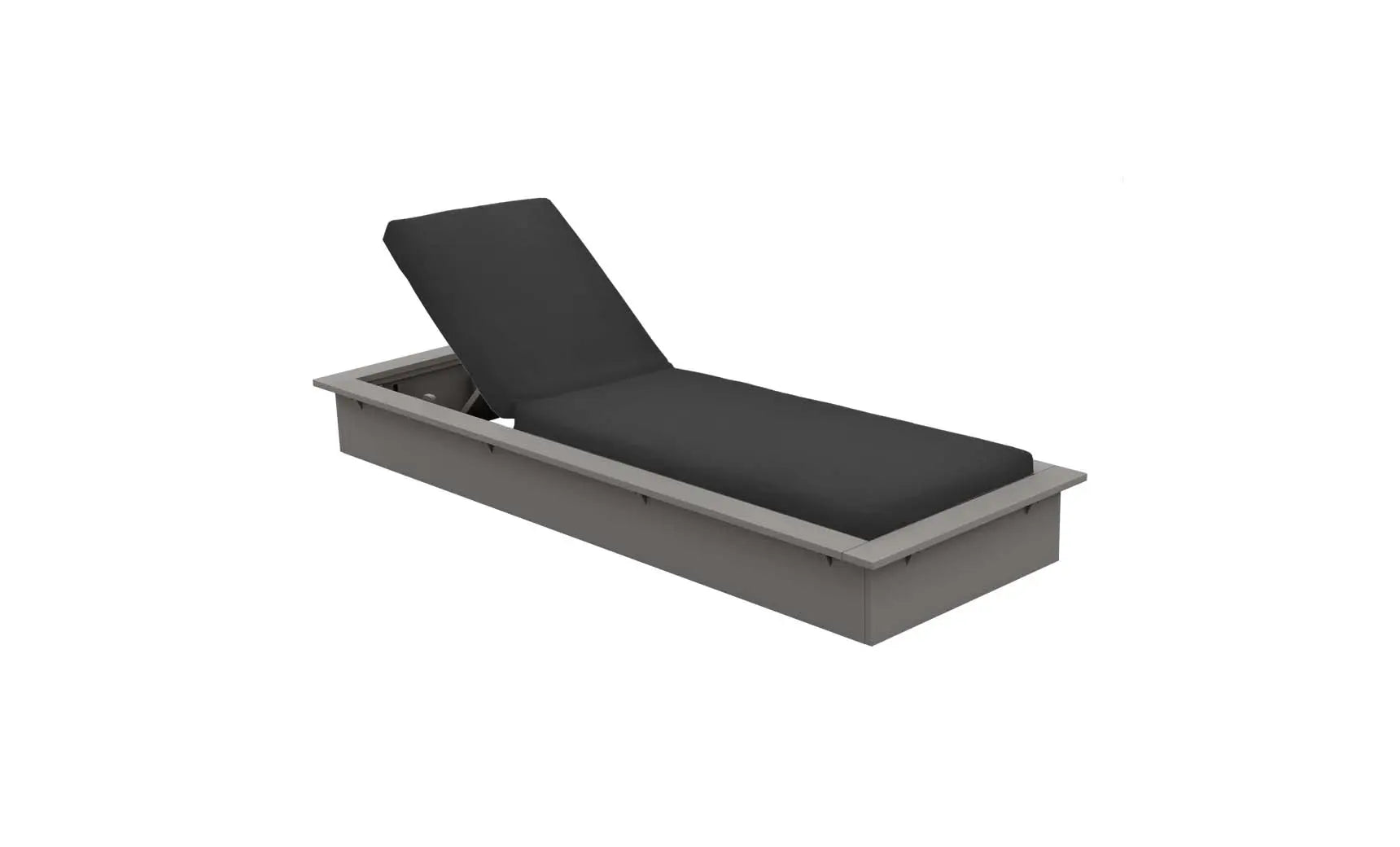 Echo Chaise lounge chair in gray fabric with wooden frame and curved backrest
