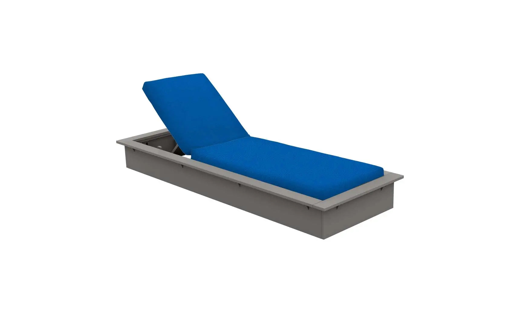 Echo Chaise lounge chair in gray fabric with wooden frame and curved backrest