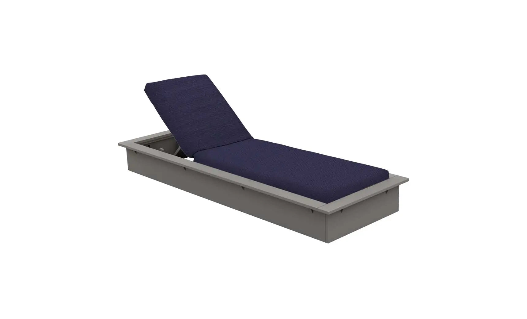 Echo Chaise lounge chair in gray fabric with wooden frame and curved backrest