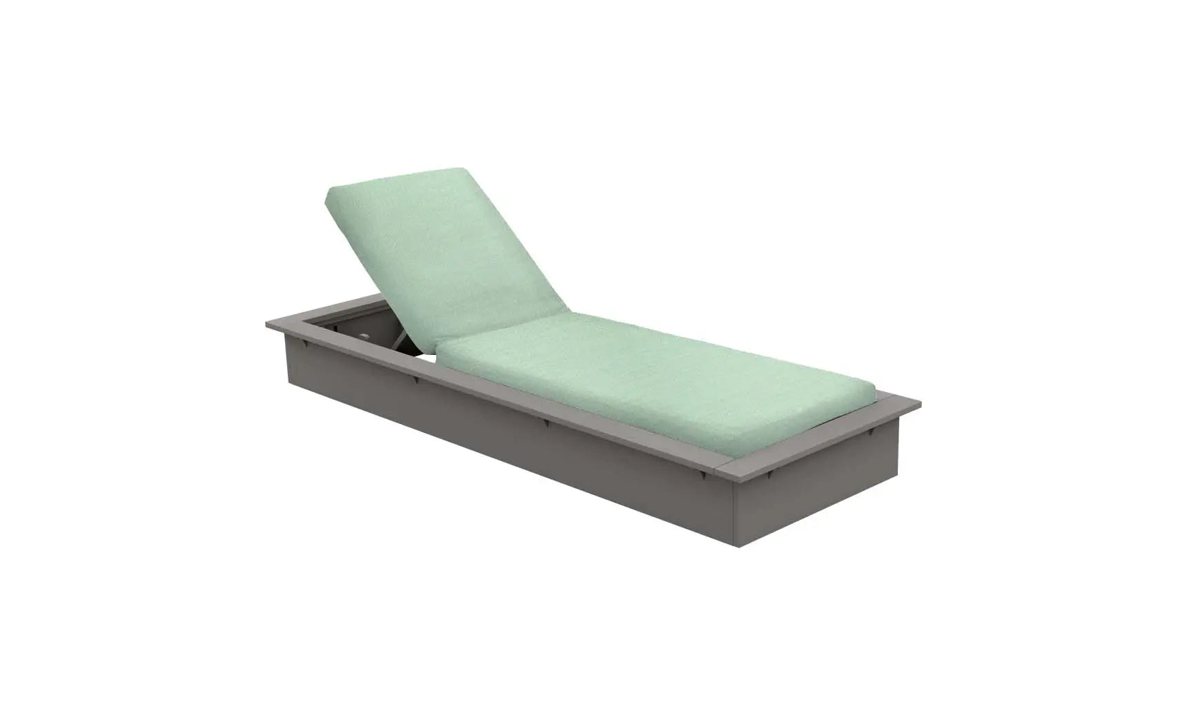 Echo Chaise lounge chair in gray fabric with wooden frame and armrests