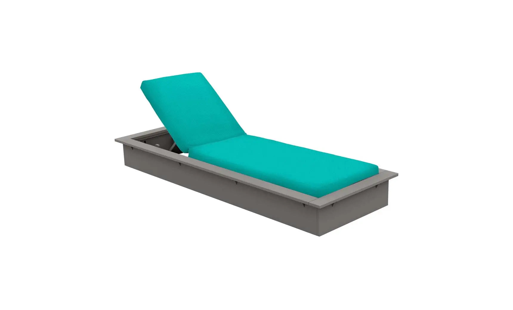 Echo Chaise lounge chair in gray fabric with wooden legs and curved backrest.