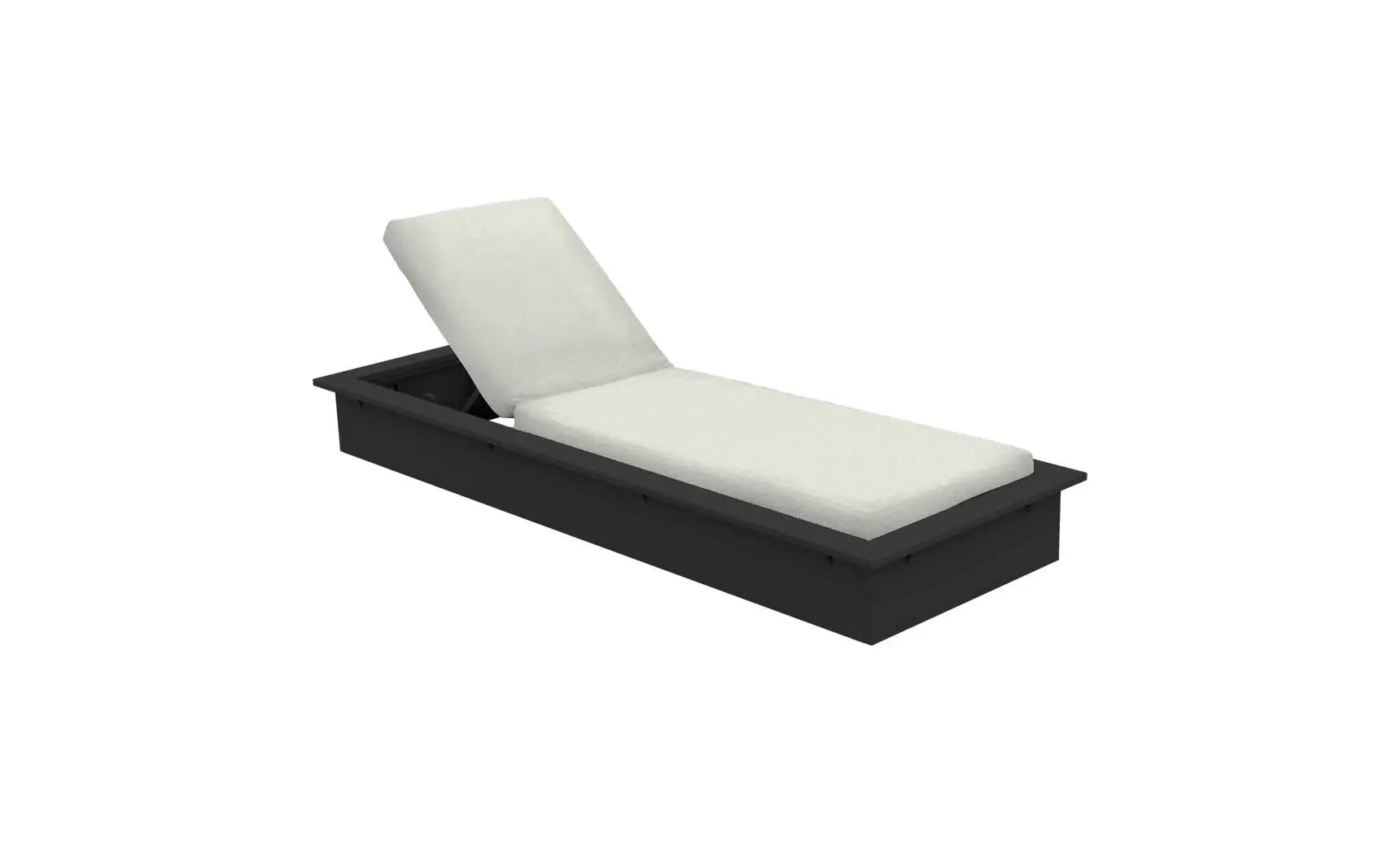 Echo Chaise lounge chair in gray fabric with wooden frame and curved backrest