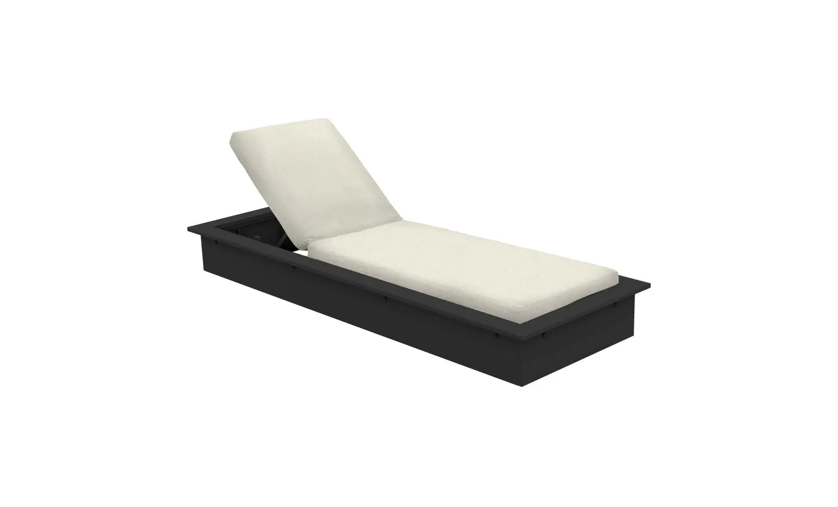 Echo Chaise lounge chair in gray fabric with wooden frame and curved backrest