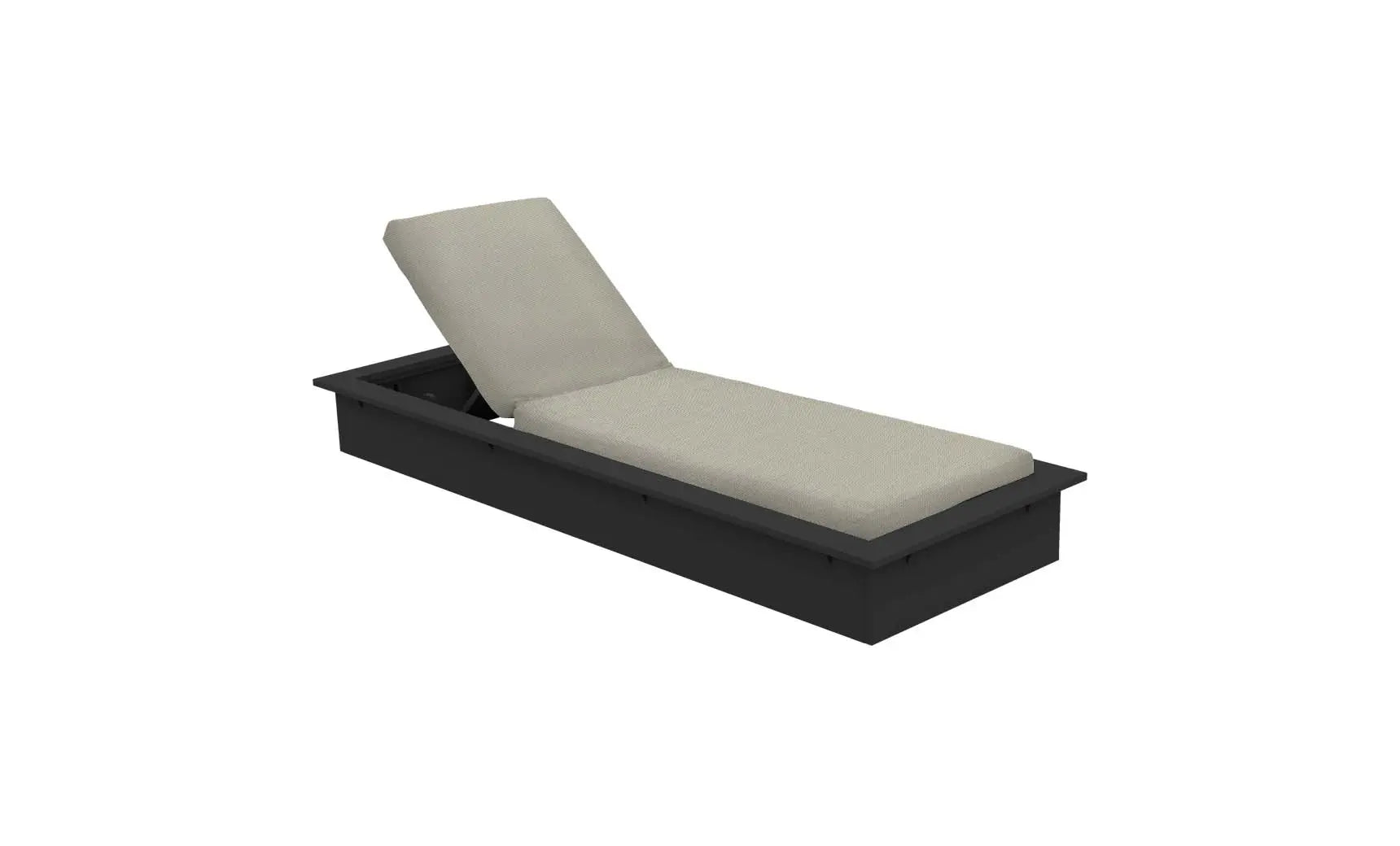 Echo Chaise lounge chair in gray fabric with wooden frame and curved backrest