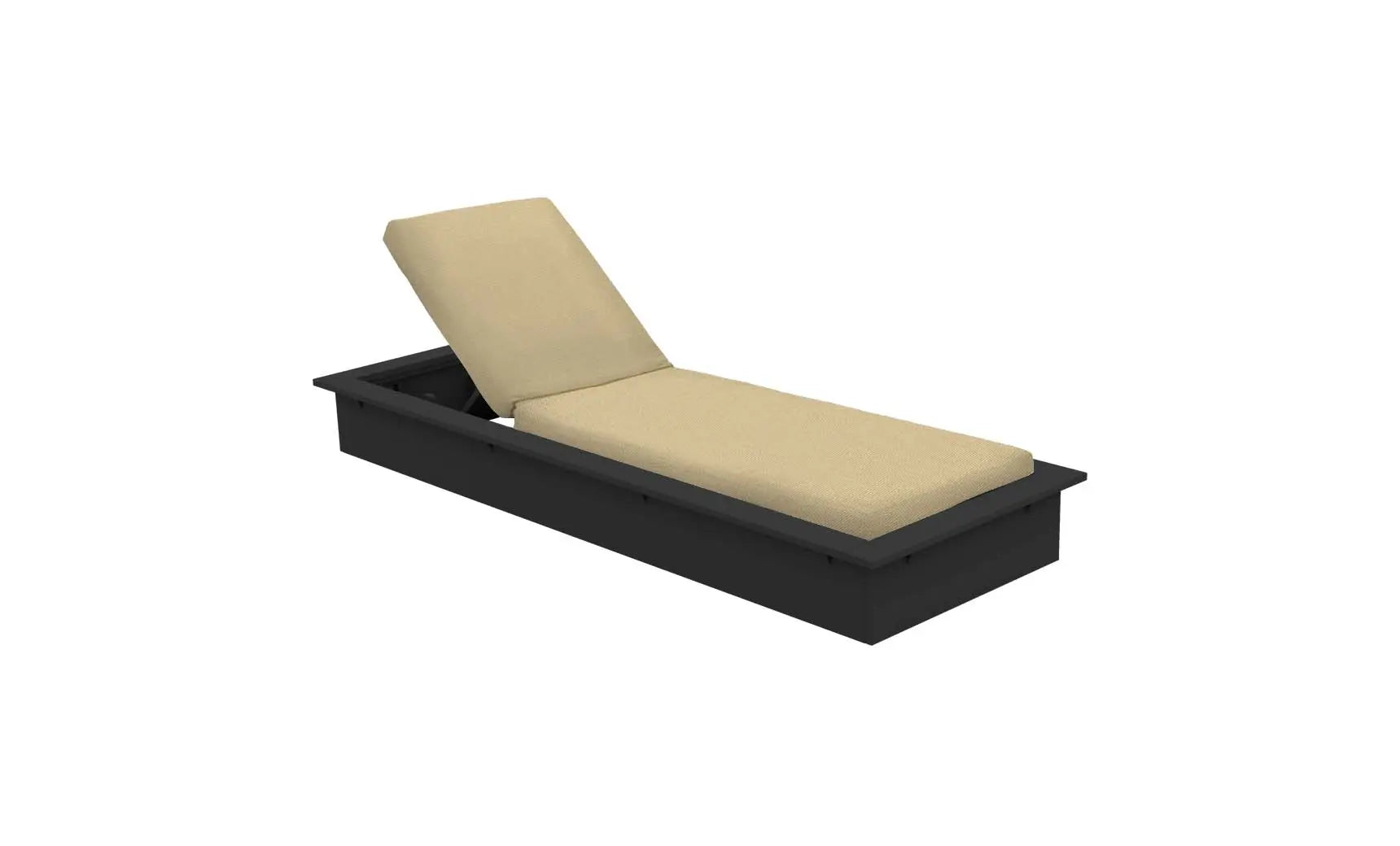 Echo Chaise lounge chair in gray fabric with wooden frame and curved backrest
