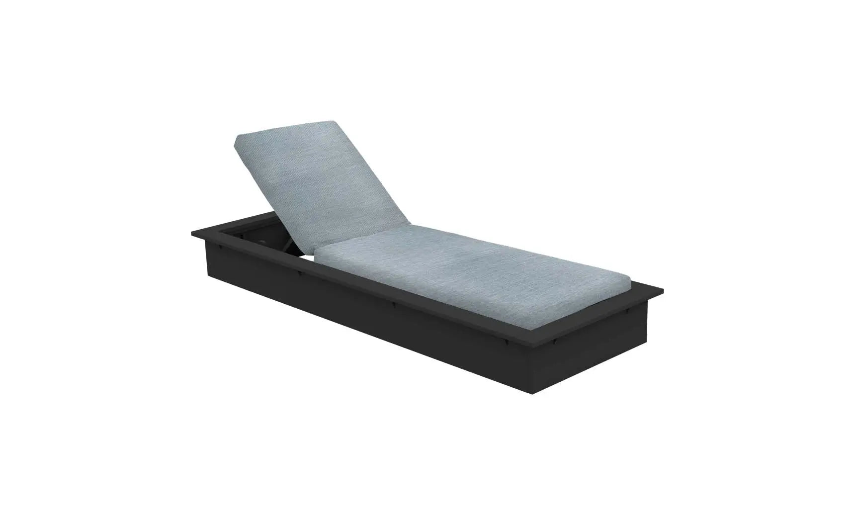 Echo Chaise lounge chair in gray fabric with wooden frame and armrests