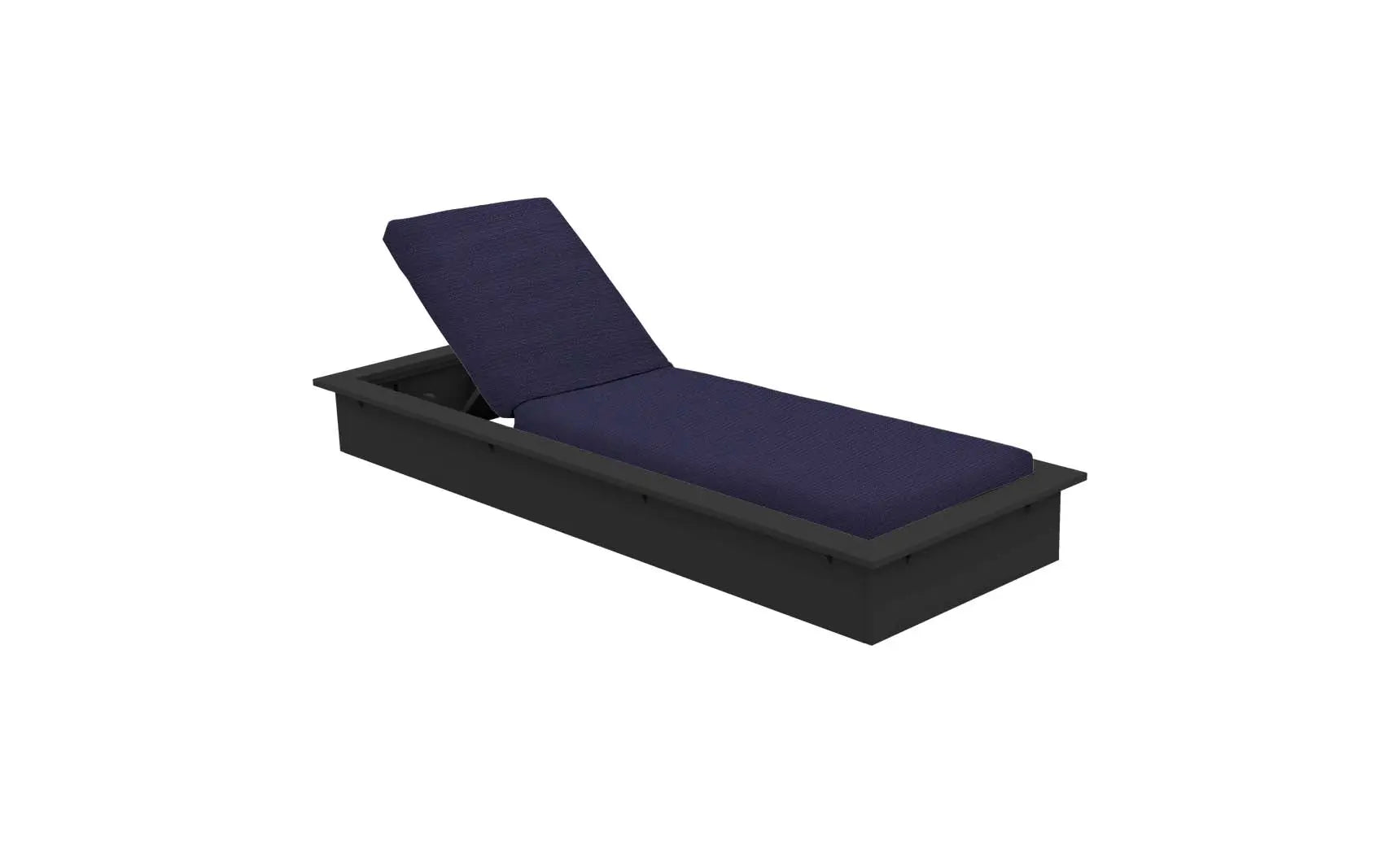 Echo Chaise lounge chair in gray fabric with wooden frame and curved backrest