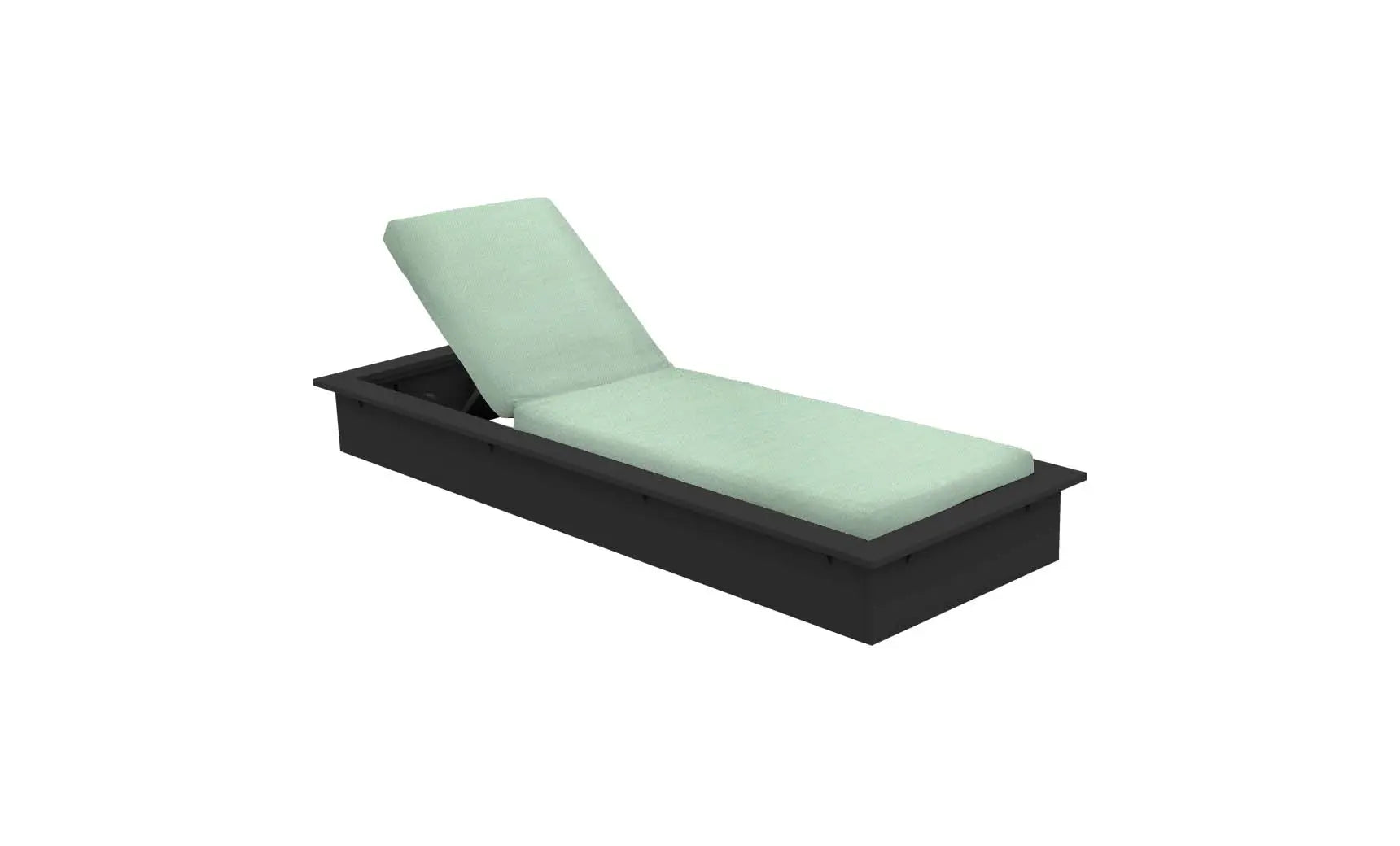Echo Chaise lounge chair in gray fabric with wooden frame and curved backrest
