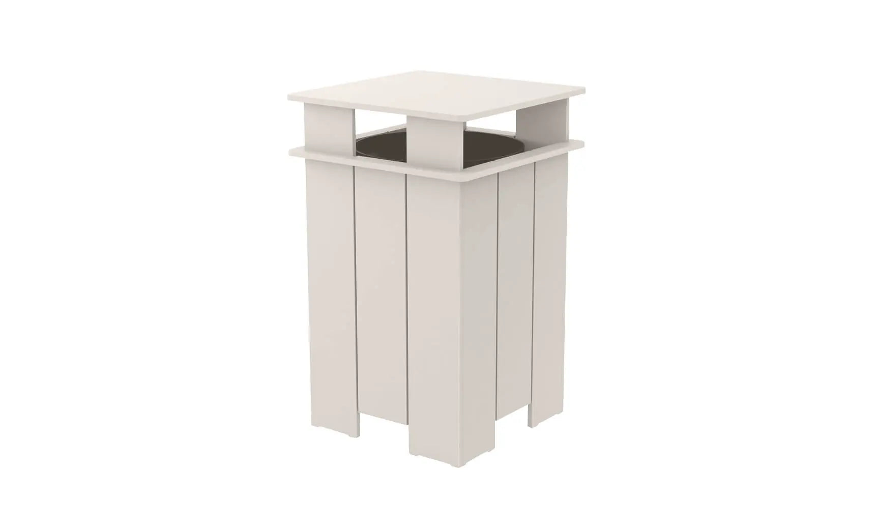 Mainstay gray trash bin with lid and four wheels for easy mobility.