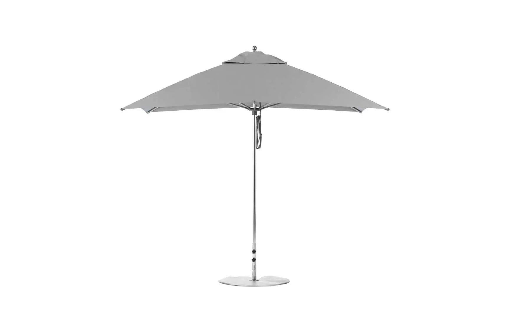 10-foot square pulley essential fiberglass umbrella in white with black ribs and base