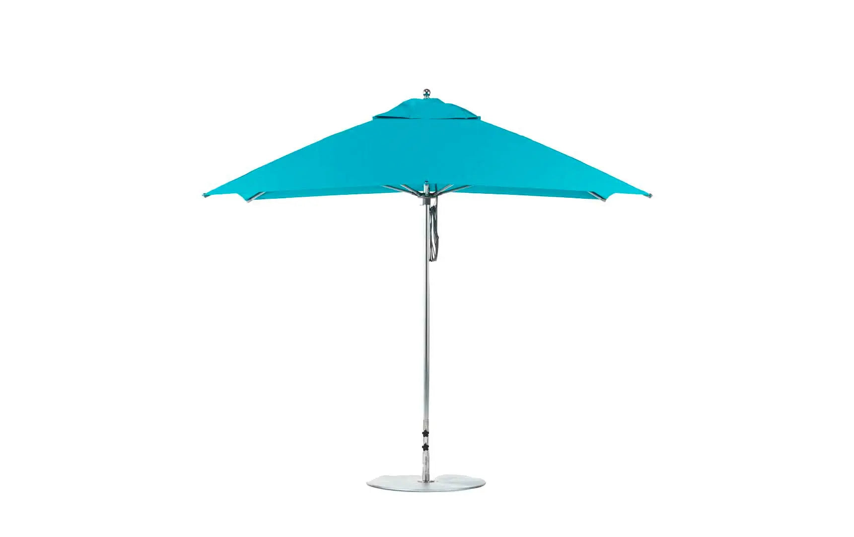 10-foot square pulley essential fiberglass umbrella in white with black ribs and silver hardware