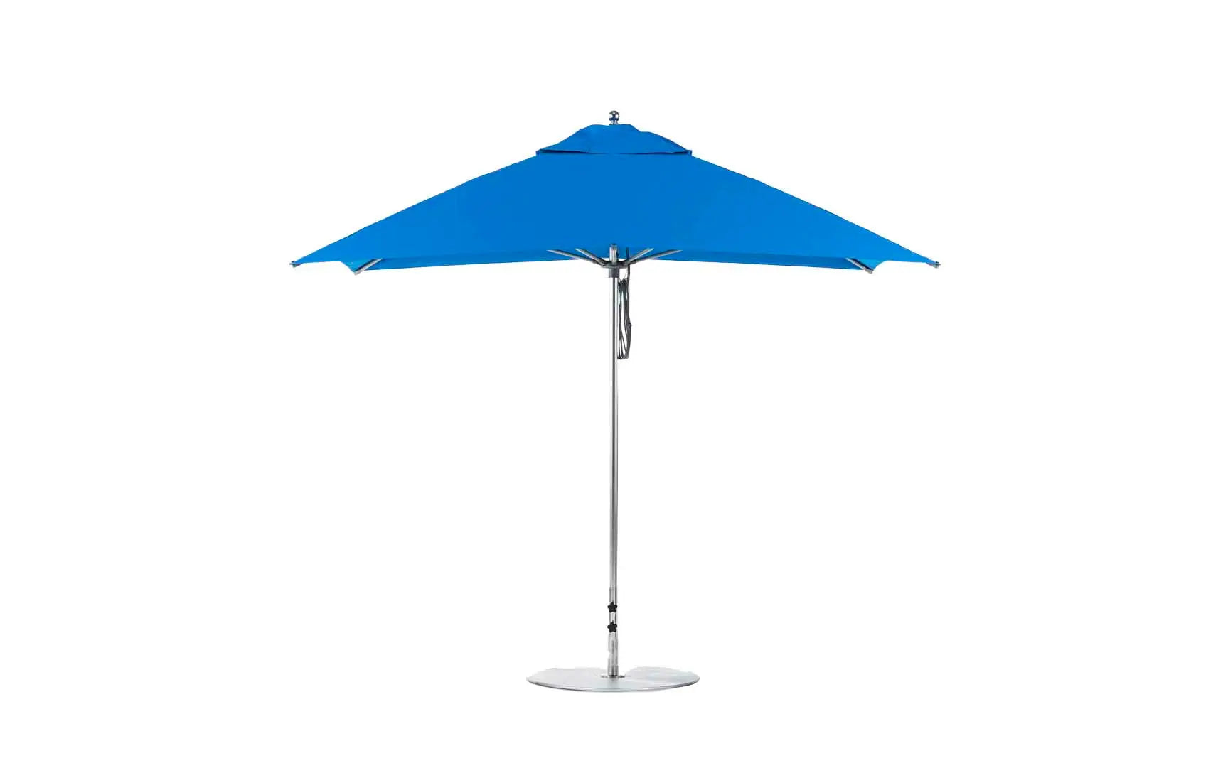 10-foot square pulley essential fiberglass umbrella in white with black ribs and clips