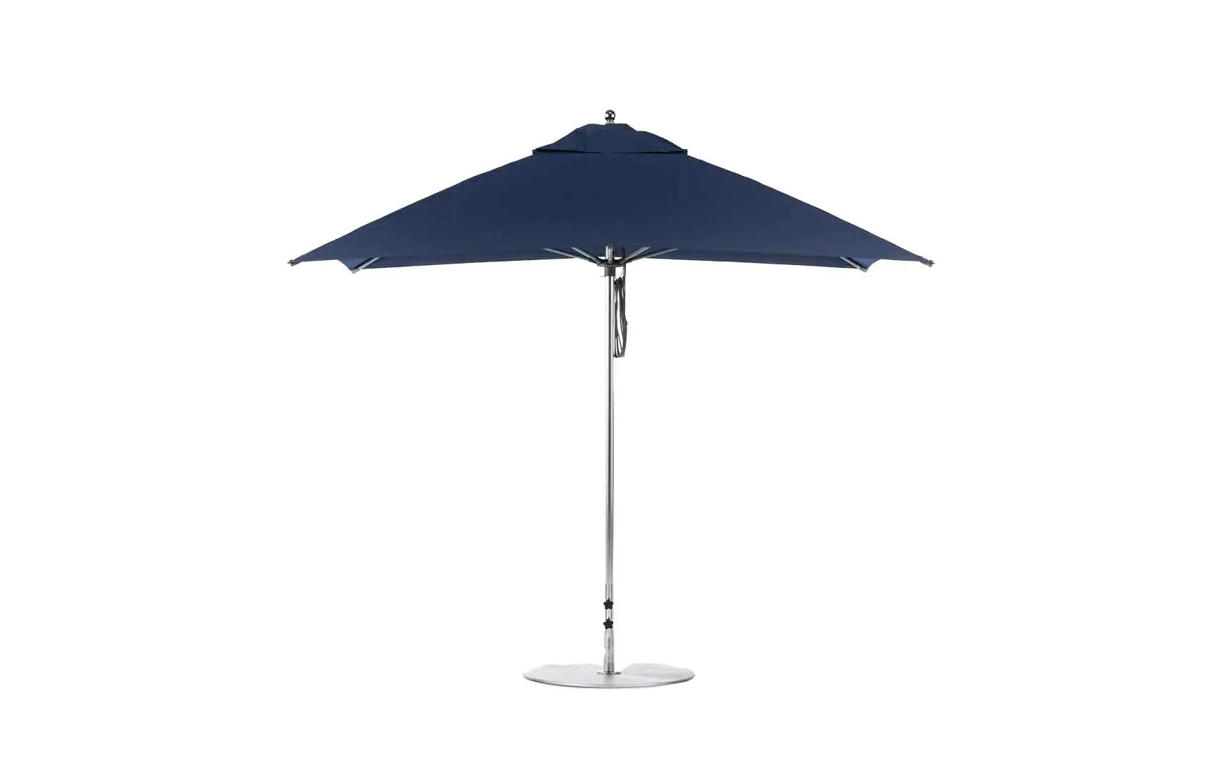 10-foot square pulley essential fiberglass umbrella with black ribs and silver canopy
