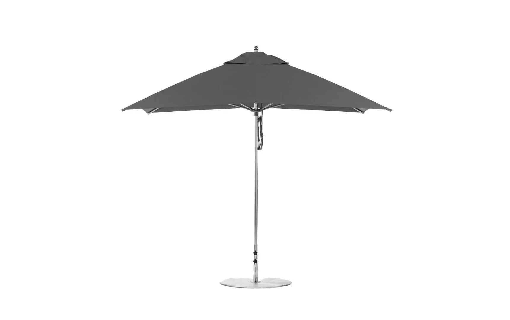 10-foot square pulley essential fiberglass umbrella in white with black ribs and silver hardware