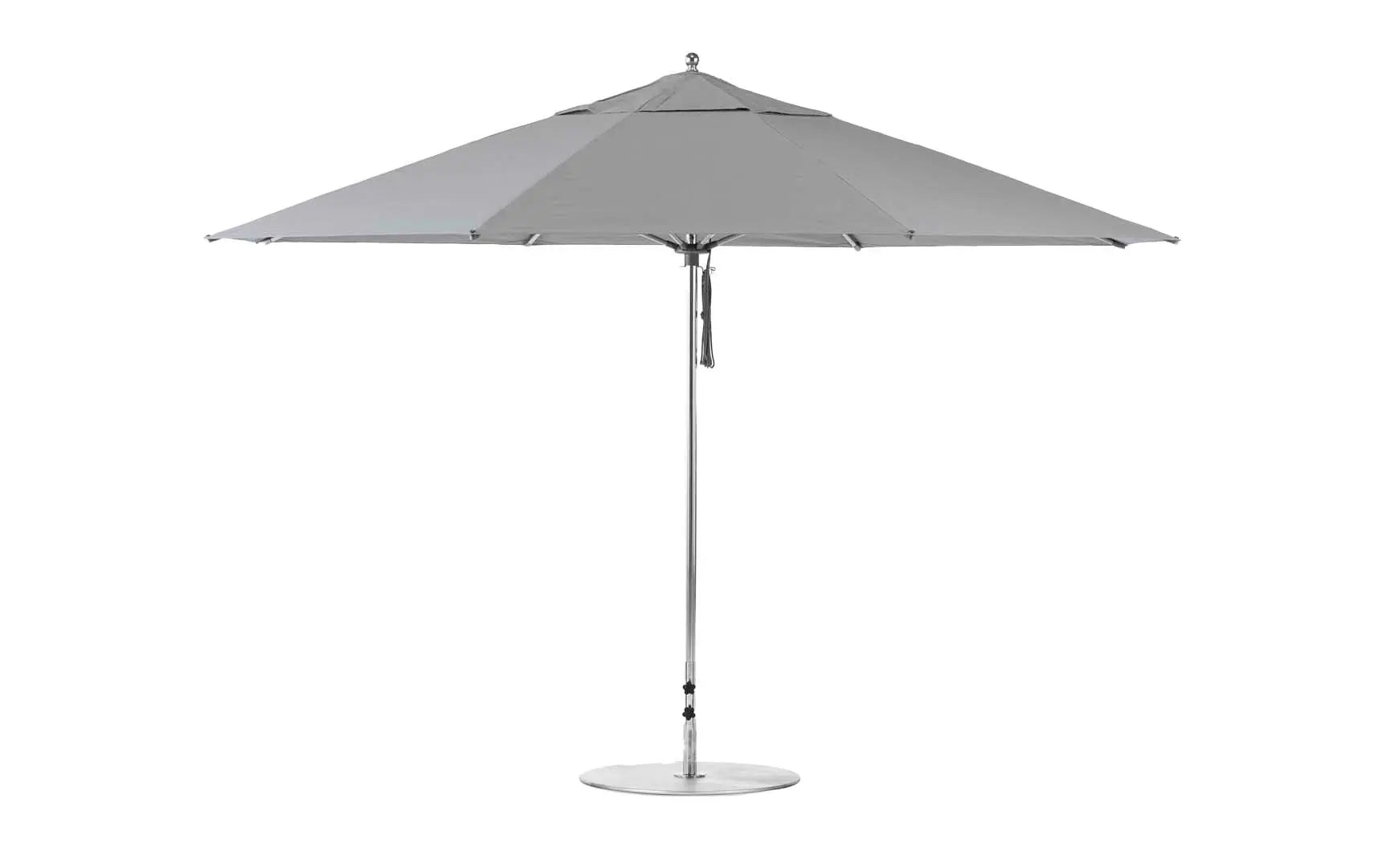 13-foot octagonal fiberglass umbrella with black canopy and silver ribs