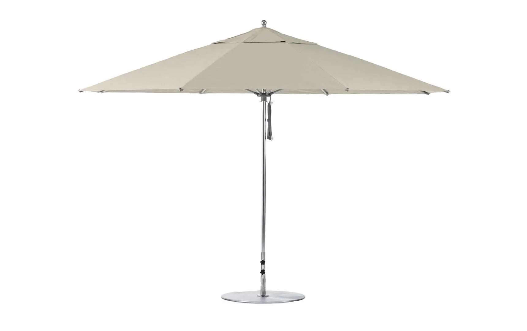 13-foot octagonal fiberglass umbrella with black canopy and silver poles