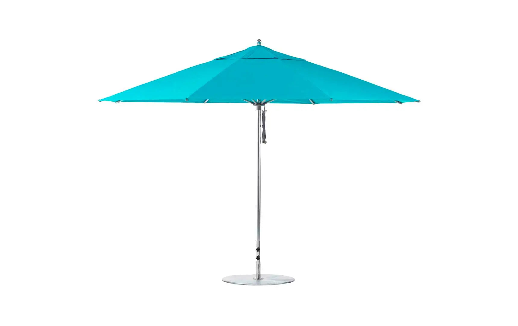 13-foot octagonal fiberglass umbrella with black canopy and silver ribs