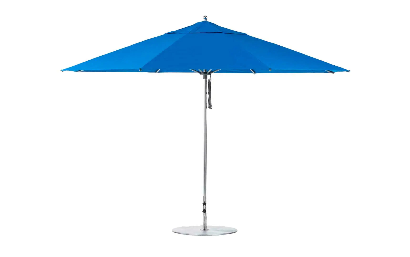 13-foot octagonal fiberglass umbrella with black canopy and silver poles