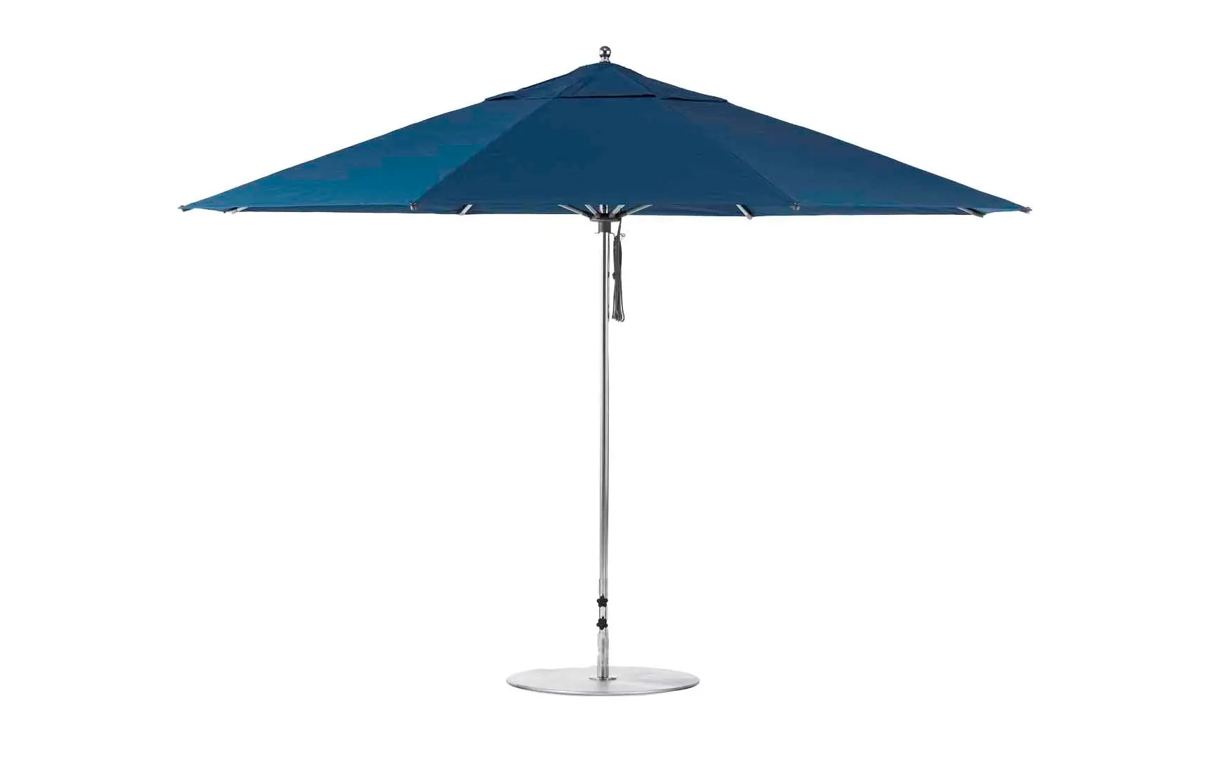 13-foot octagonal fiberglass umbrella with black canopy and silver poles