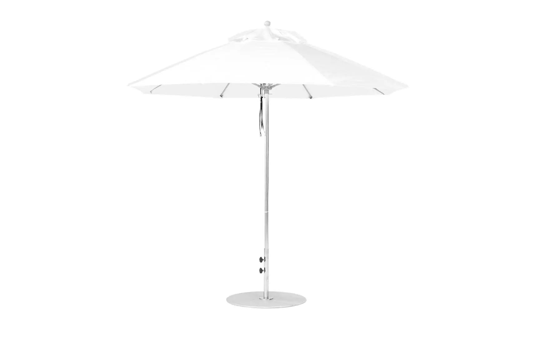 9-foot octagonal fiberglass umbrella with black canopy and silver ribs