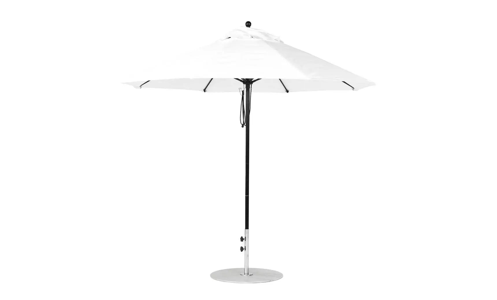 9-foot octagonal fiberglass umbrella with black canopy and silver ribs