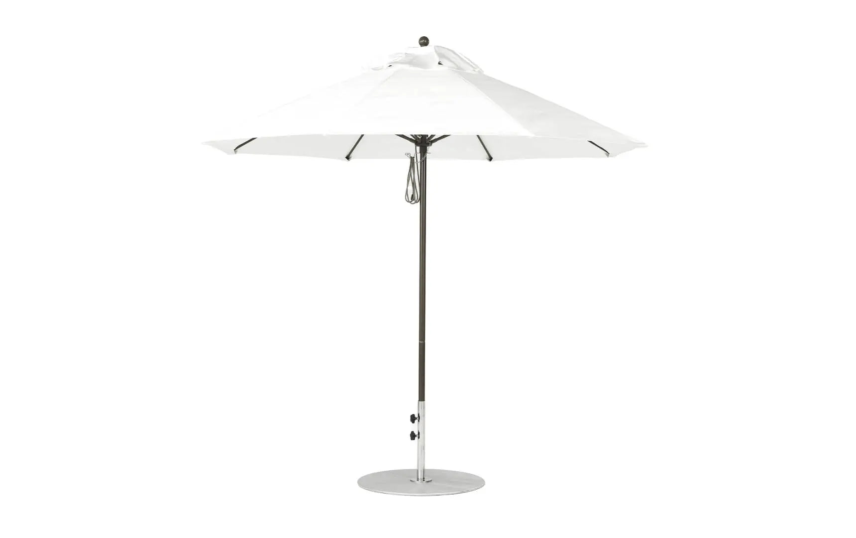 9-foot octagonal fiberglass umbrella with black canopy and silver ribs