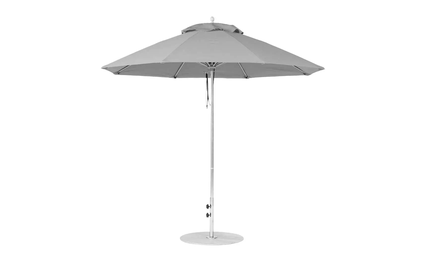 9-foot octagonal fiberglass umbrella with black canopy and silver ribs
