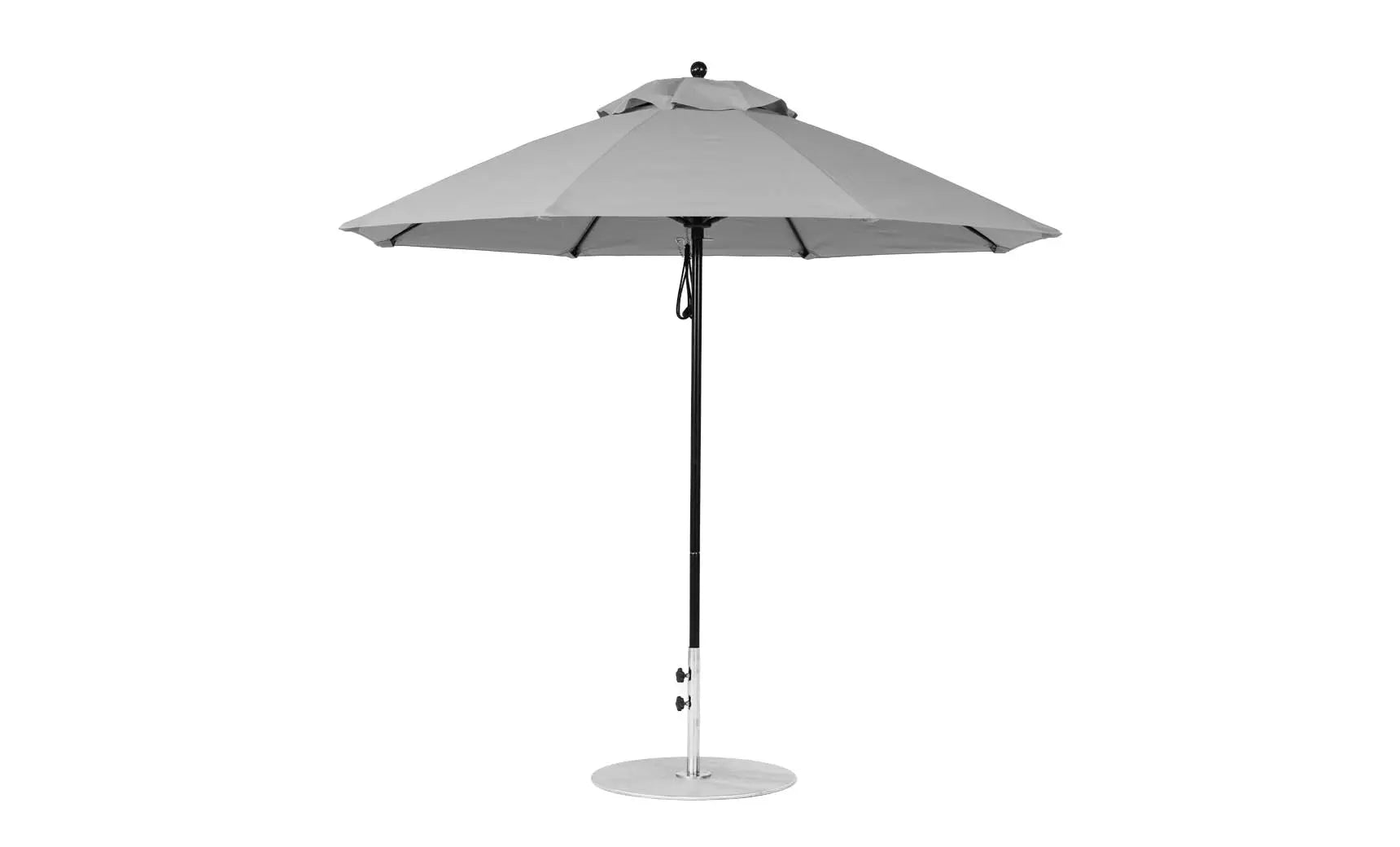 9-foot octagonal fiberglass umbrella with black canopy and silver ribs