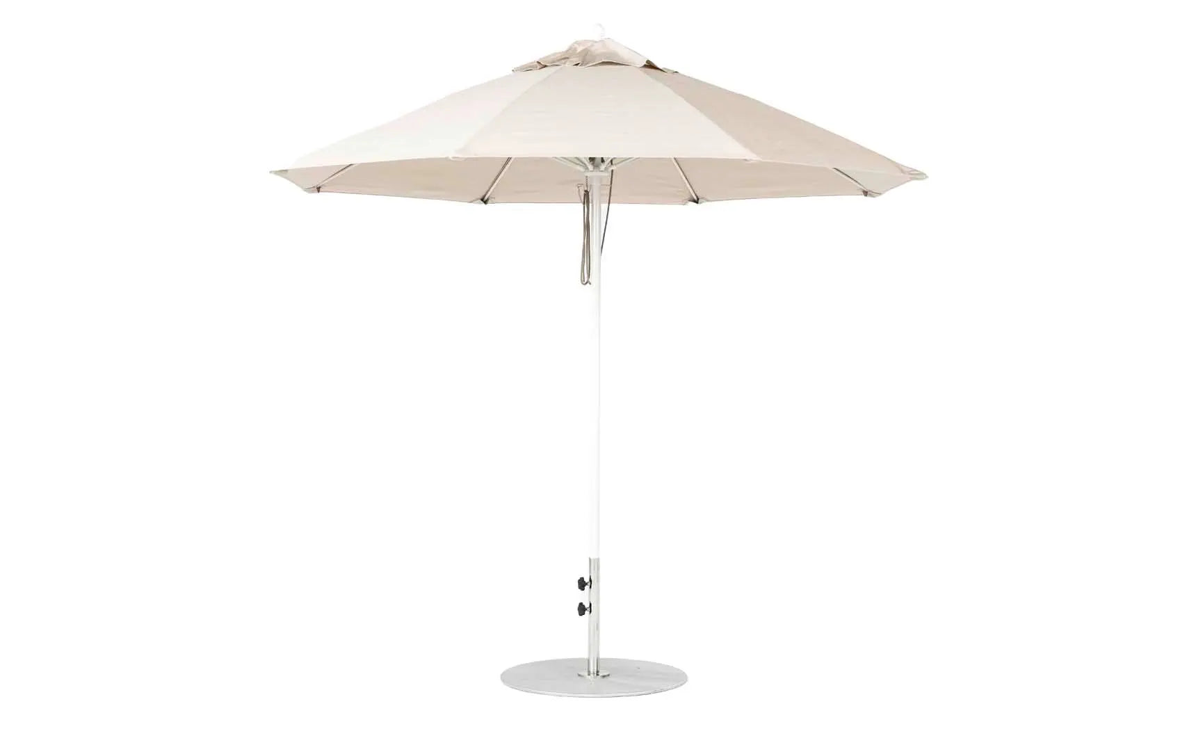 9-foot octagonal fiberglass umbrella with black canopy and silver ribs