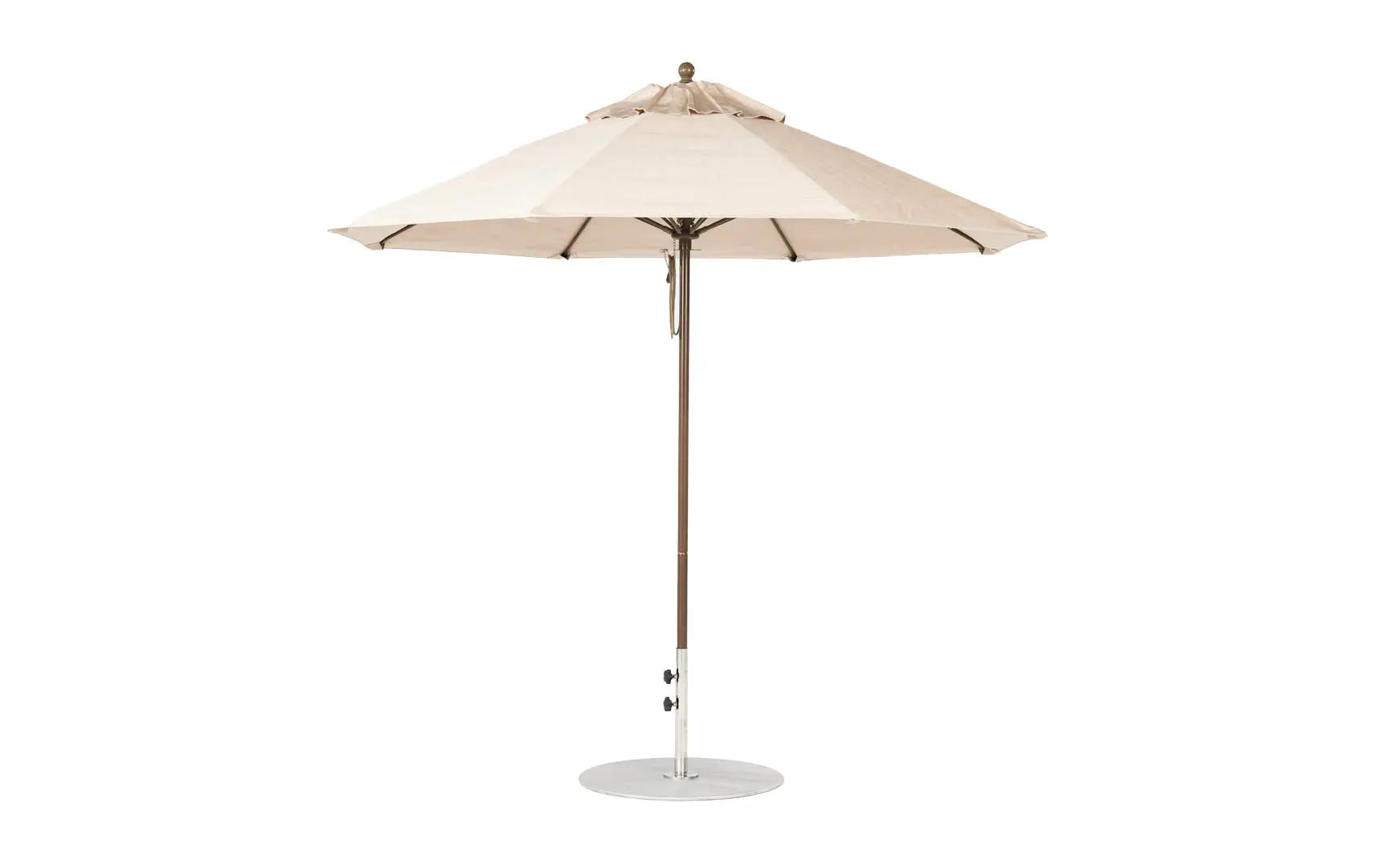 9-foot octagonal fiberglass umbrella with black canopy and silver ribs