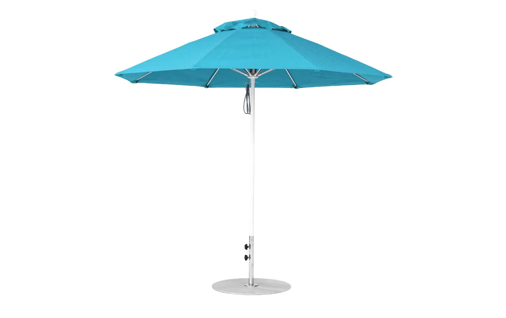 9-foot octagonal fiberglass umbrella with black canopy and silver ribs