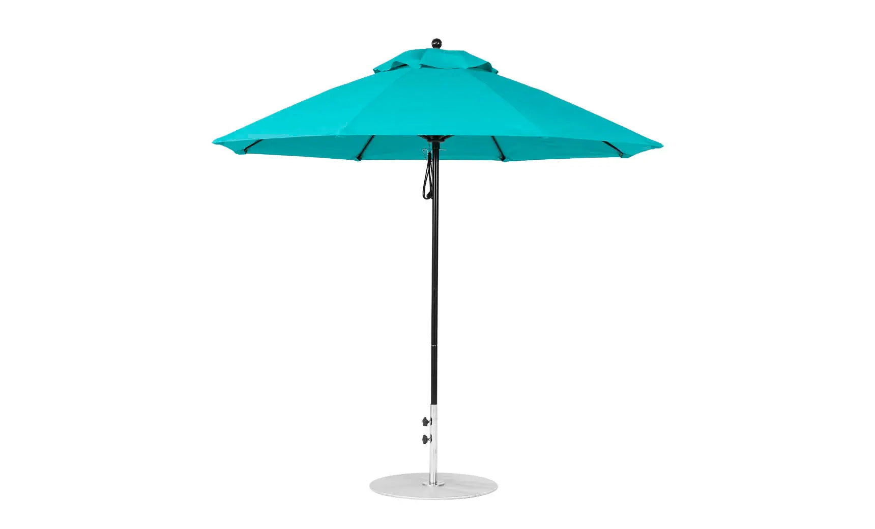 9-foot octagonal fiberglass umbrella with black canopy and silver ribs