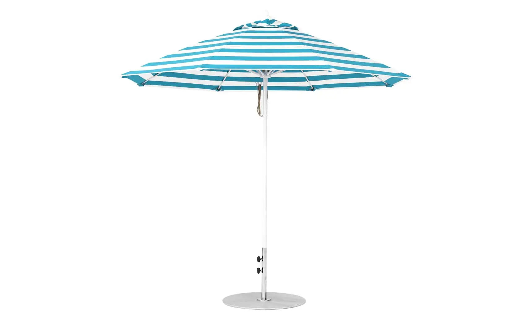 9-foot octagonal fiberglass umbrella with black canopy and silver ribs