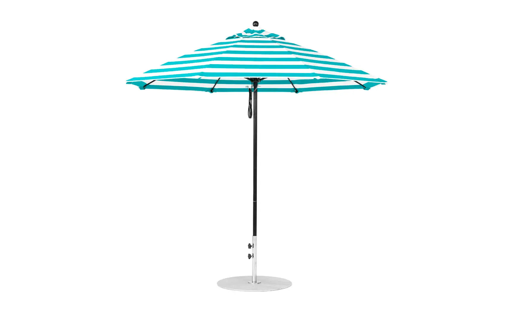 9-foot octagonal fiberglass umbrella with black canopy and silver ribs