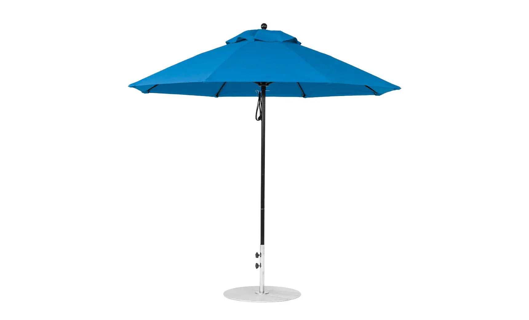 9-foot octagonal fiberglass umbrella with black canopy and silver ribs